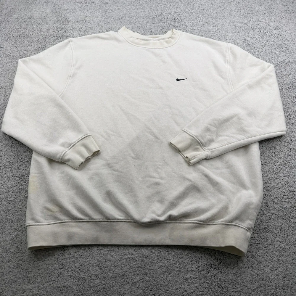Nike Sweatshirt Mens XL White Vintage Mini Side Swoosh Crewneck Pullover 90s Y2K